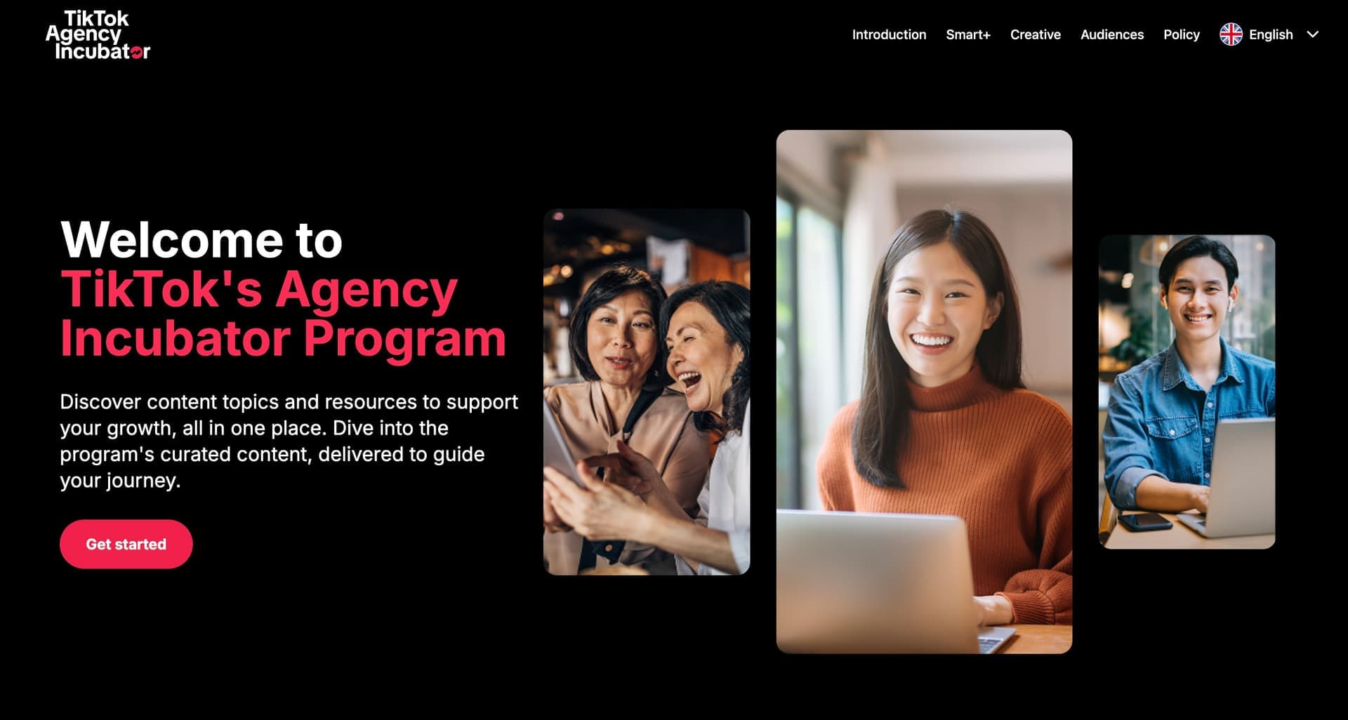 TikTok Agency Incubator web app homepage